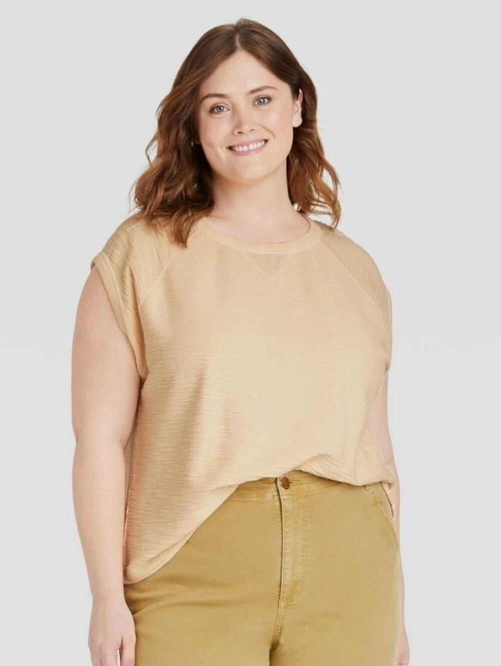 Universal Thread Women's Textured Cap Sleeve Sweatshirt, Off White, 3x